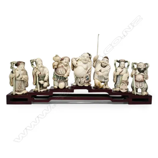 Japanese late Meiji seven carved ivory ‘Shichifukujin’ Gods,
