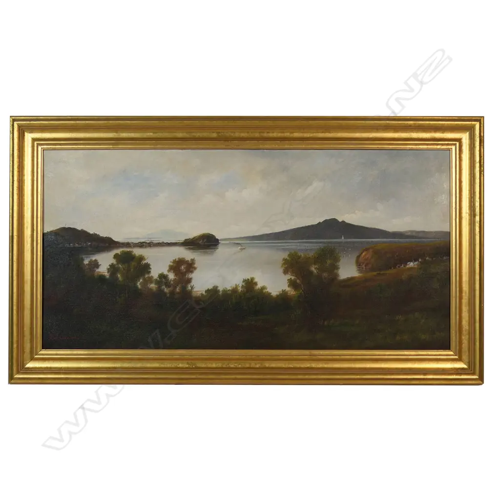 H.W. Kirkwood (1854-1925) Auckland Harbour Devonport and Rangitoto in background, Image 1++