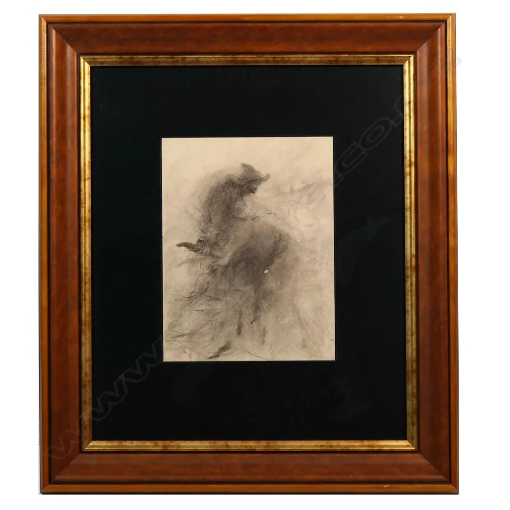 Attr. Petrus Van Der Velden (1837-1913) - Untitled (Cellist), charcoal on paper. Image 1++