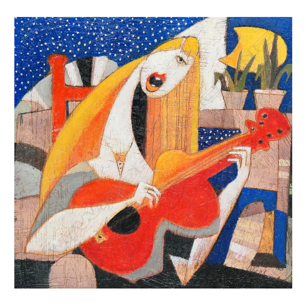 Franco Anselmi (1950-) untitled cubist guitarist, Image 1++