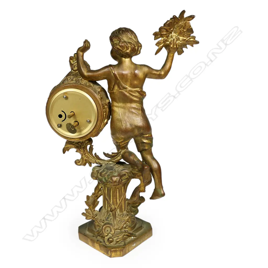 A 19thC gilt bronze figured mantle clock, Image 1++