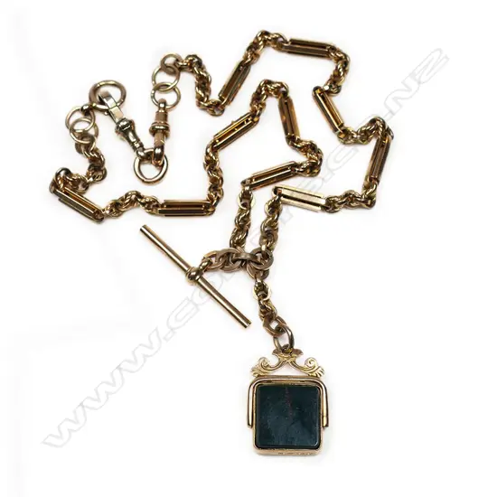 A Victorian 9ct rose gold Albert chain,