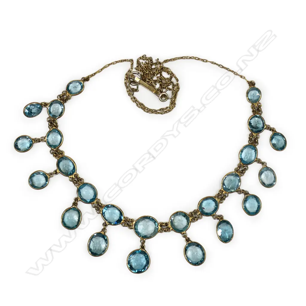 A vintage 9ct gold and blue zircon necklace, Image 1++