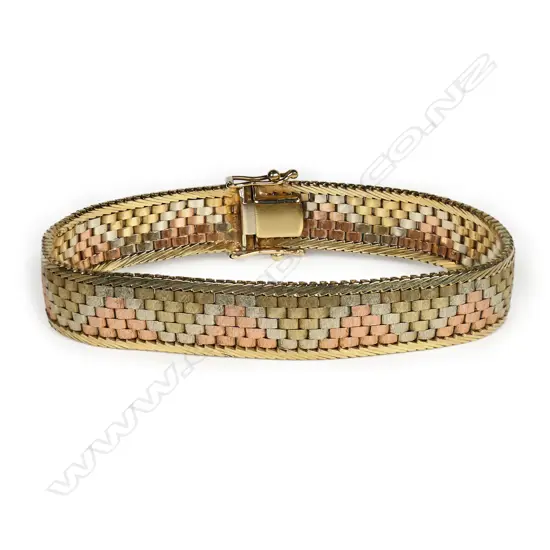 A 1970's 9ct three colour gold bracelet,