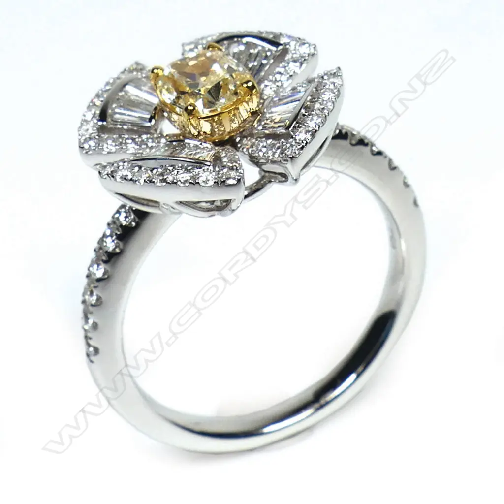 An 18ct white gold yellow and white diamond ring, Image 1++