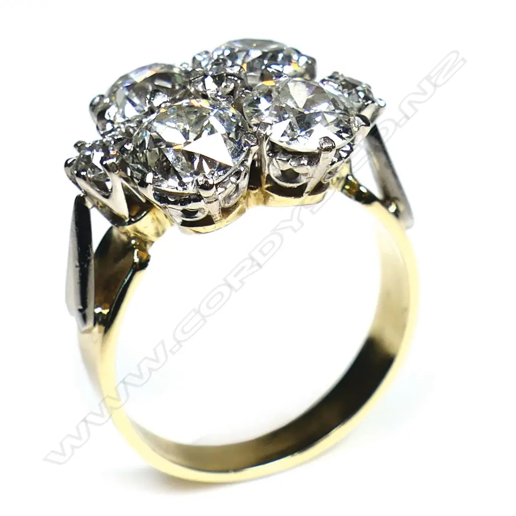 An impressive estate handmade 18ct white and yellow gold diamond dress ring, Image 1++
