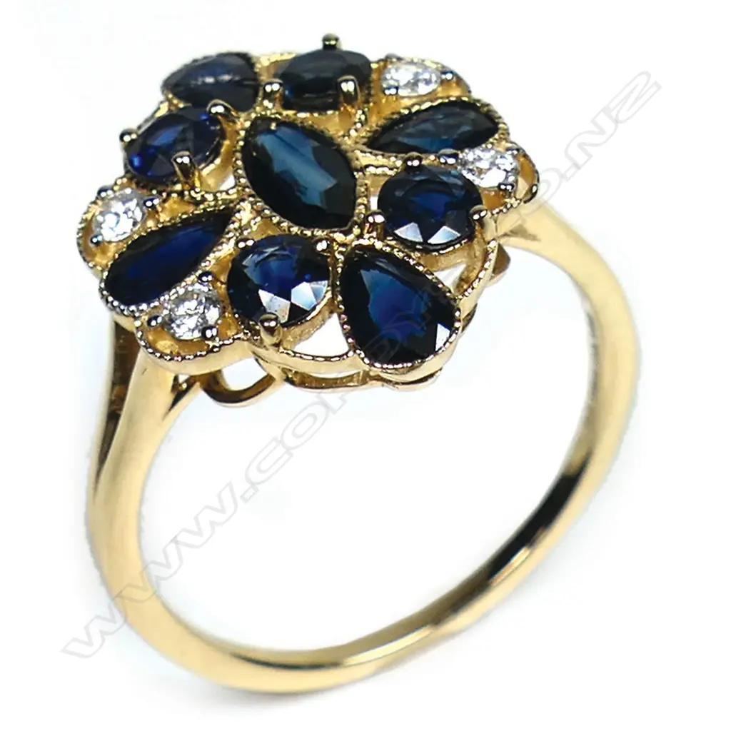 A 14ct gold sapphire and diamond Art Deco style ring, Image 1++