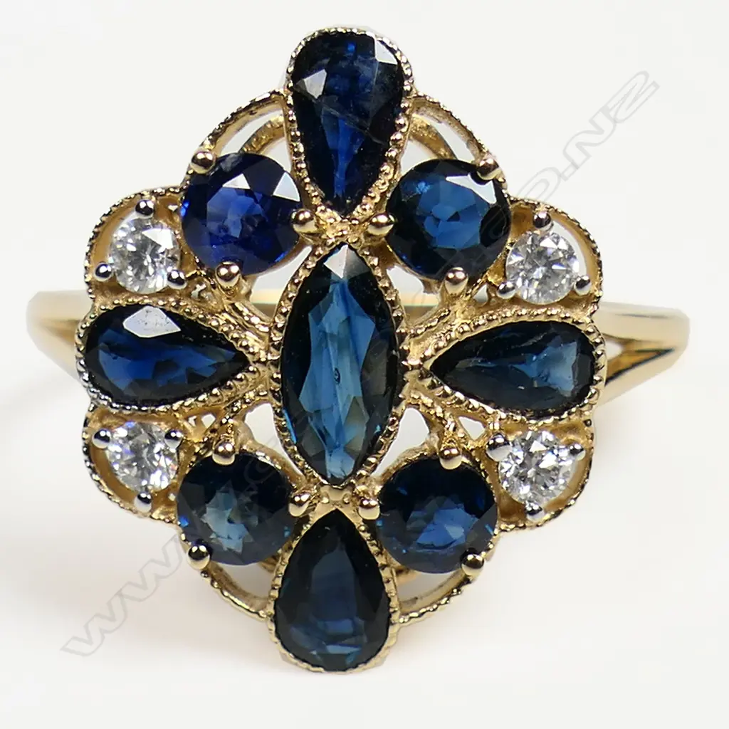 A 14ct gold sapphire and diamond Art Deco style ring, Image 1++
