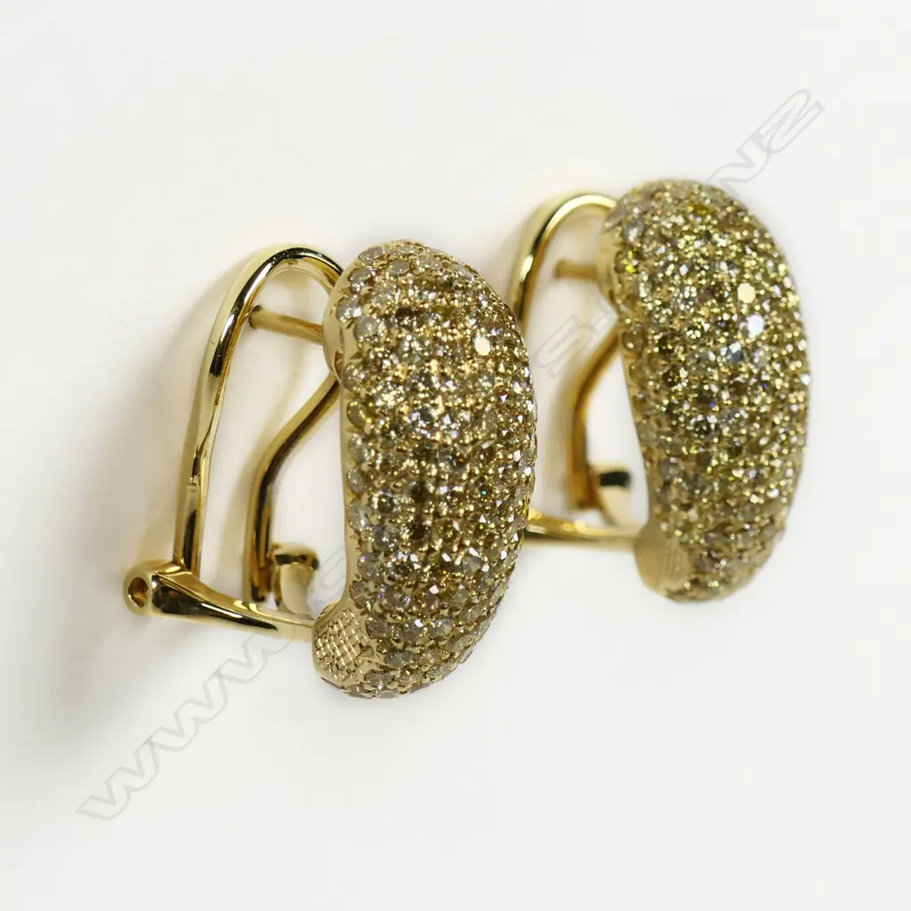 A pair of 18ct gold and yellow diamond earrings, Image 1++