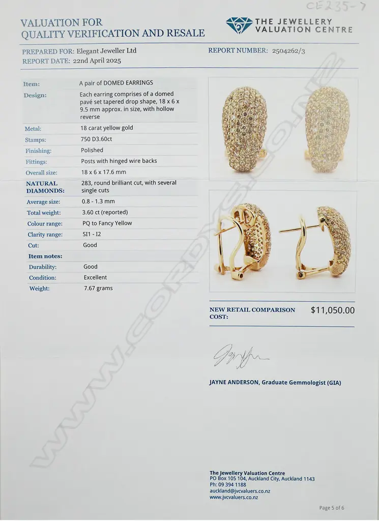 A pair of 18ct gold and yellow diamond earrings, Image 1++