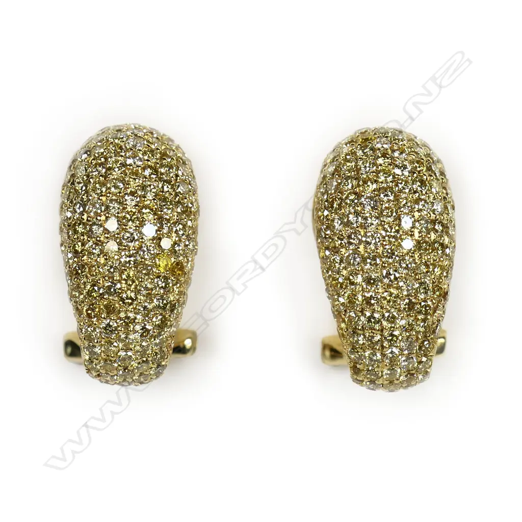 A pair of 18ct gold and yellow diamond earrings, Image 1++