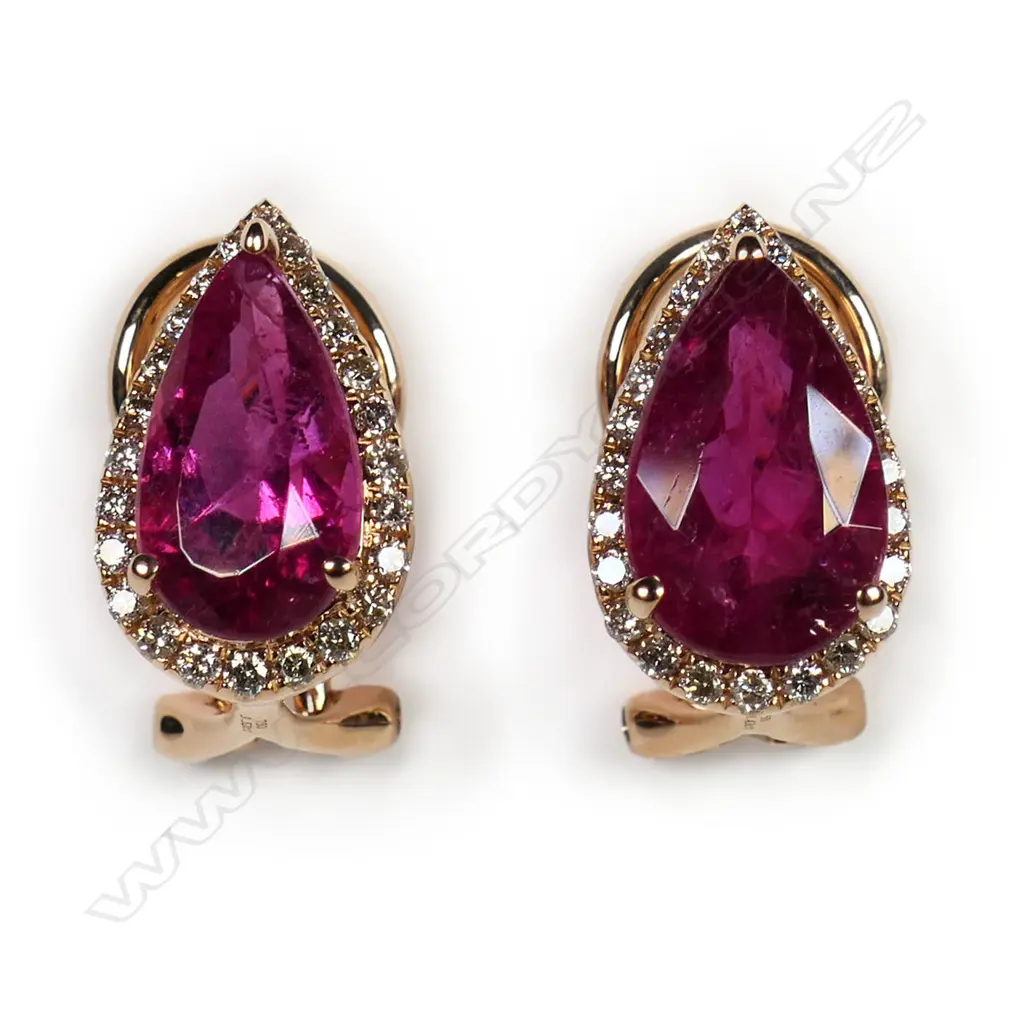 A pair of 18ct rose gold rubellite and diamond earrings, Image 1++