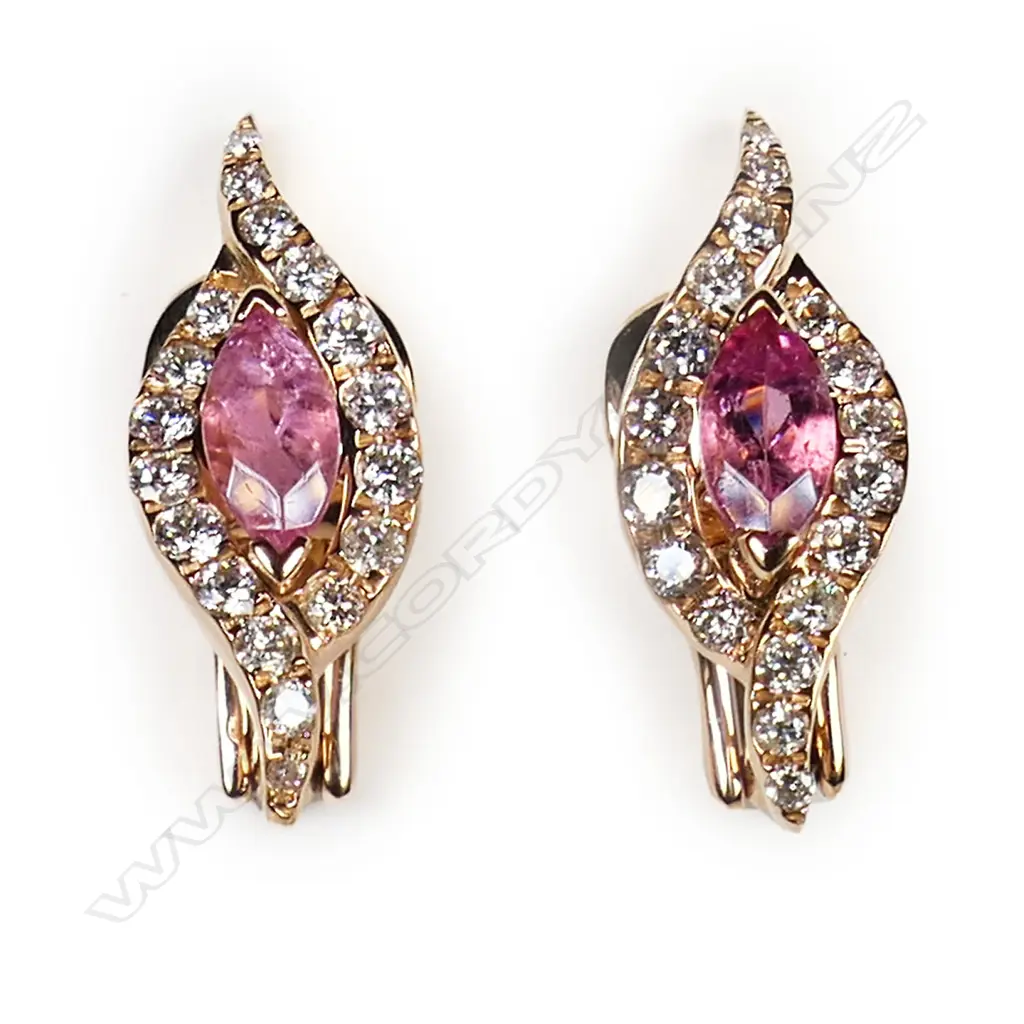 A pair of 18ct rose gold pink sapphire and diamond earrings, Image 1++
