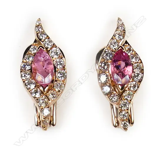 A pair of 18ct rose gold pink sapphire and diamond earrings,