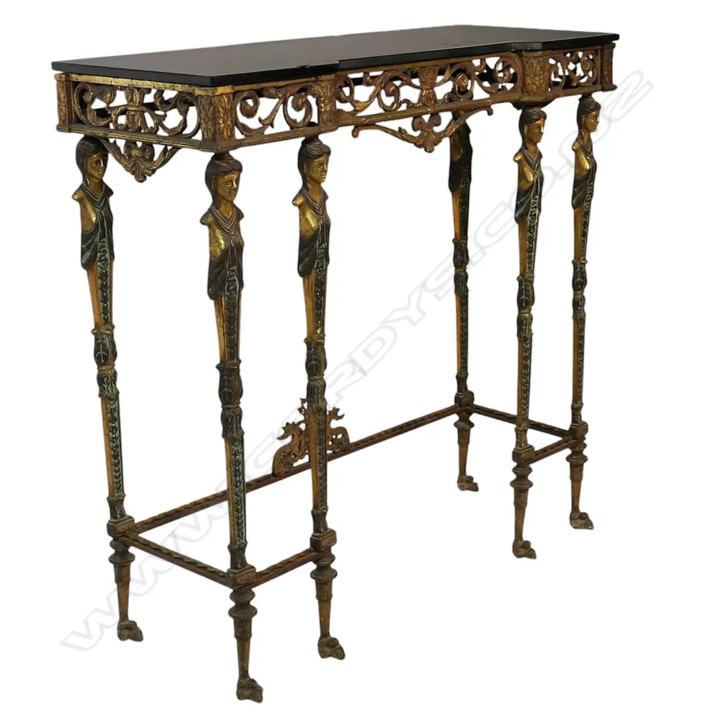 An unusual brass and marble console table and mirror, Image 1++