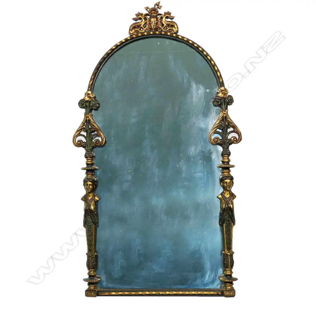 An unusual brass and marble console table and mirror, Image 1++