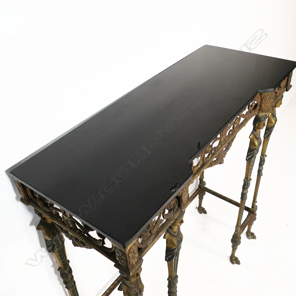 An unusual brass and marble console table and mirror, Image 1++