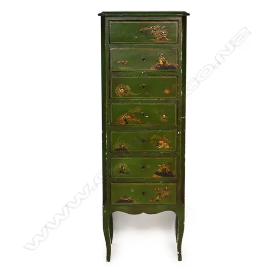 A vintage chinoiserie seven-drawer semainier,
