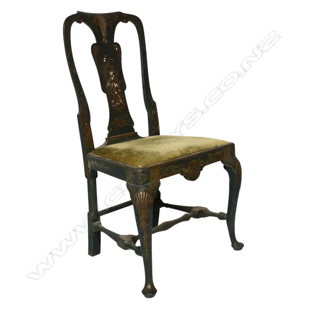 Three vintage chinoiserie dining chairs, Image 1++