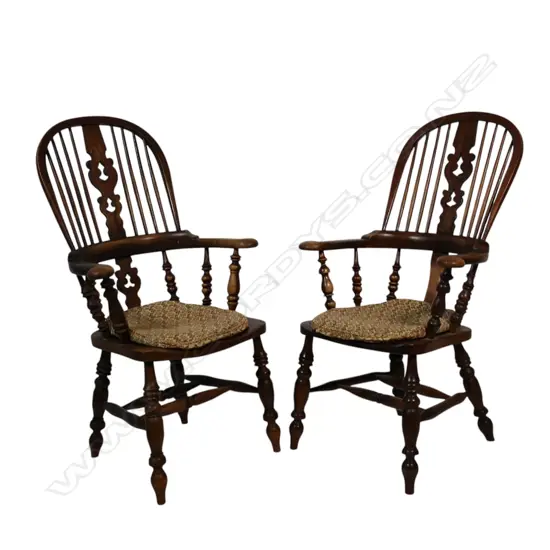 A pair of 19thC elm Windsor armchairs,
