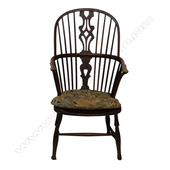 A 19thC elm stick-back Windsor armchair,