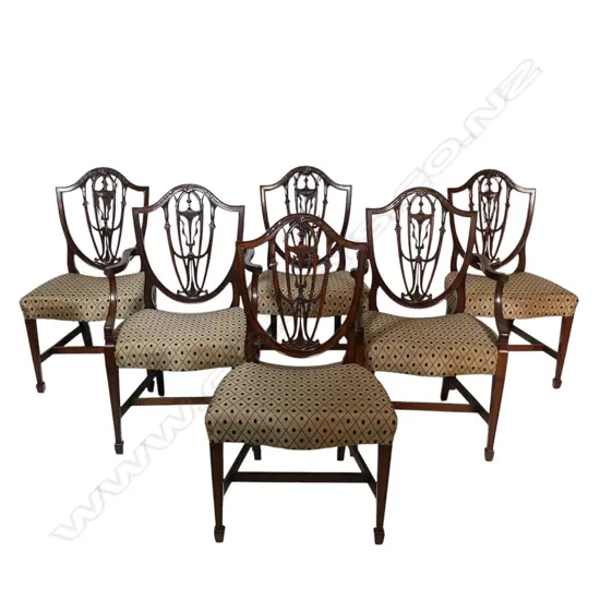 A set of six mahogany 20thC Adams style dining chairs,