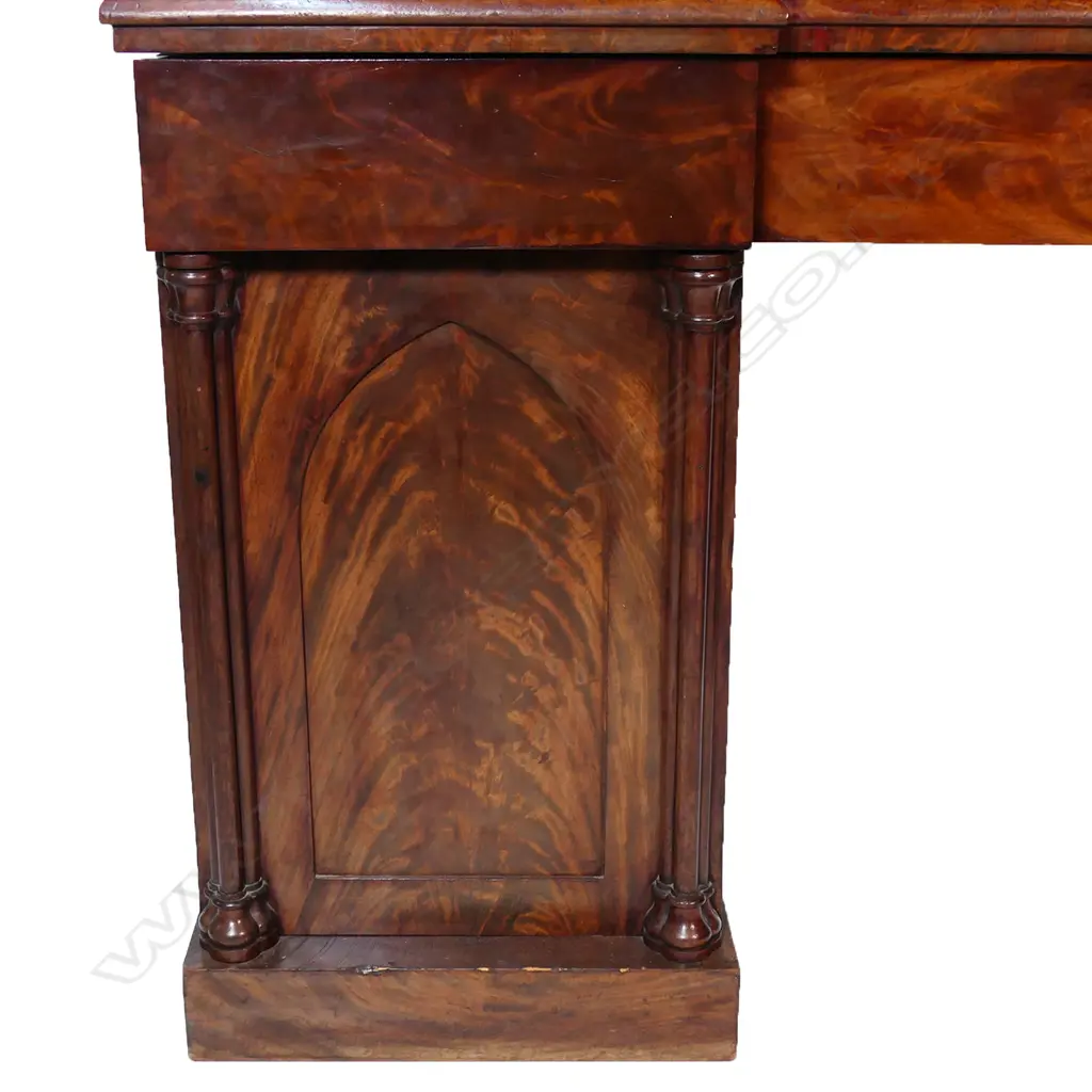 A William IV flame mahogany twin pedestal breakfront sideboard, Image 1++