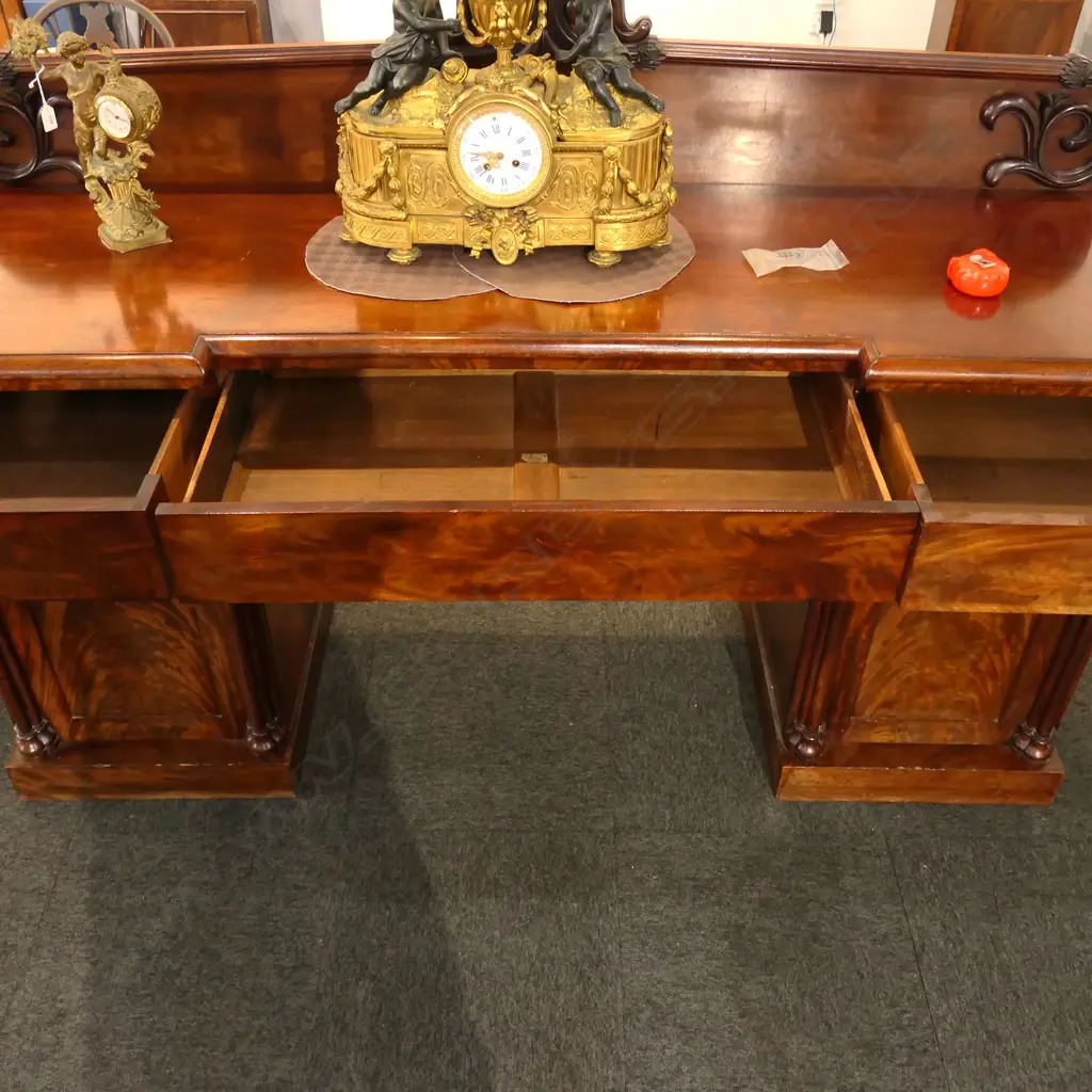 A William IV flame mahogany twin pedestal breakfront sideboard, Image 1++