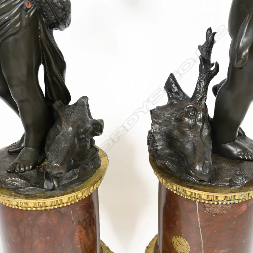 A pair of impressive French 19thC bronze and marble cherub sculptures, Image 1++