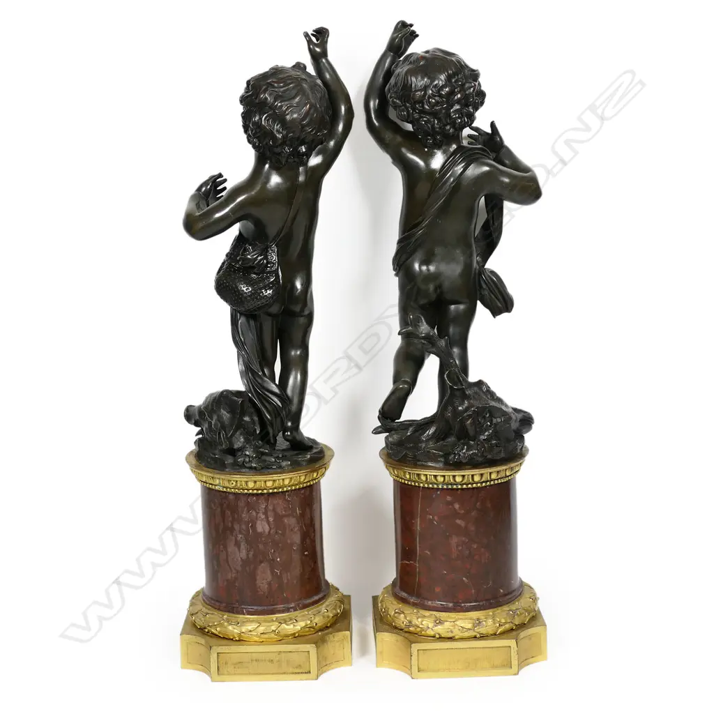 A pair of impressive French 19thC bronze and marble cherub sculptures, Image 1++