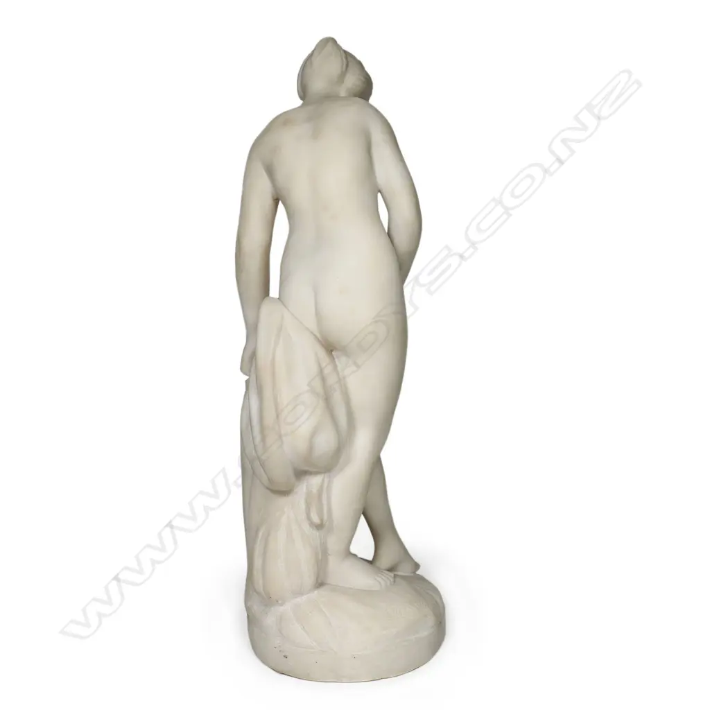 A late 19thC Italian signed carved white marble figure of a naked young woman, Image 1++