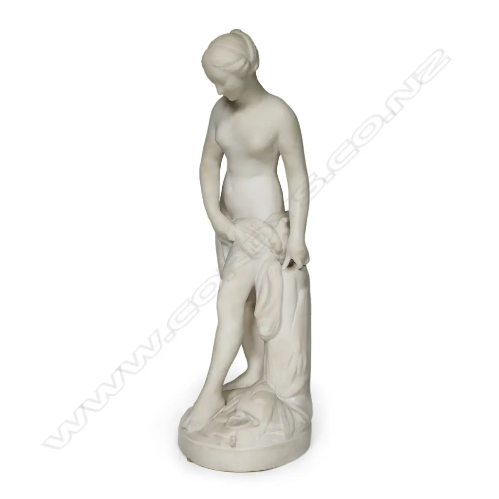A late 19thC Italian signed carved white marble figure of a naked young woman, Image 1++