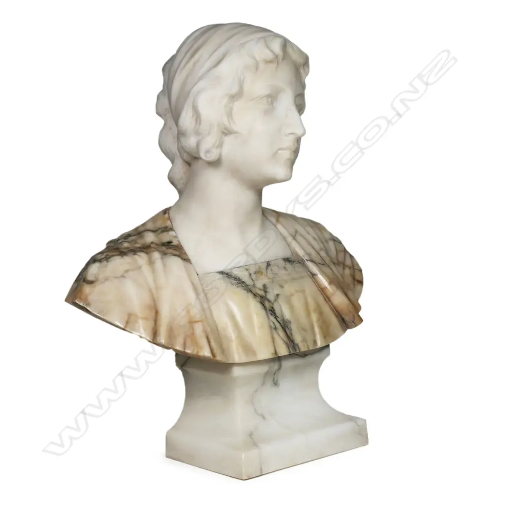 A c.1900 Italian carved marble bust of a young woman, Image 1++