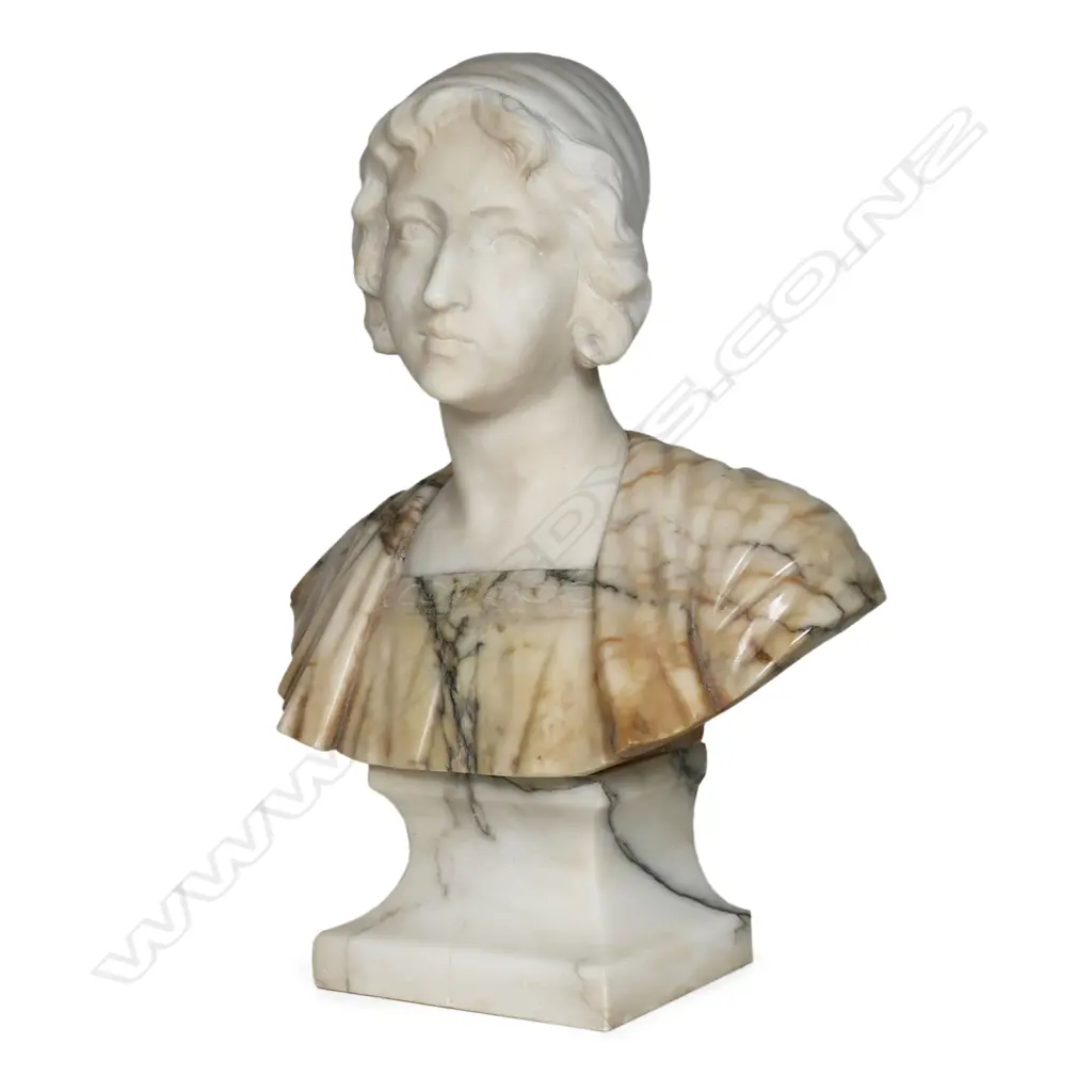 A c.1900 Italian carved marble bust of a young woman, Image 1++