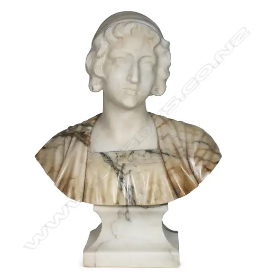 A c.1900 Italian carved marble bust of a young woman,