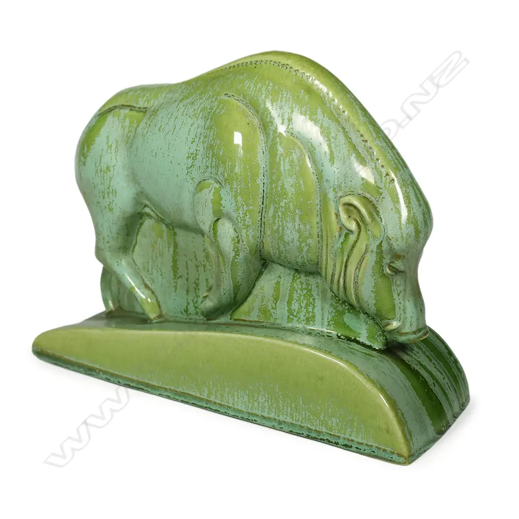 A Clarice Cliff Art Deco green art glaze boar sculpture, Image 1++