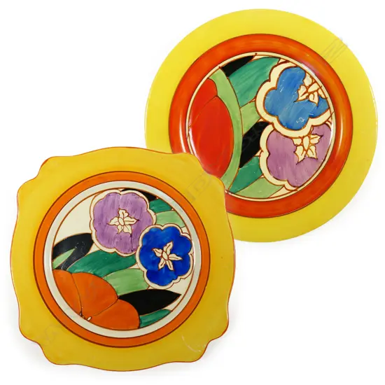 Two Clarice Cliff Fantasque 'Gardenia' plates,