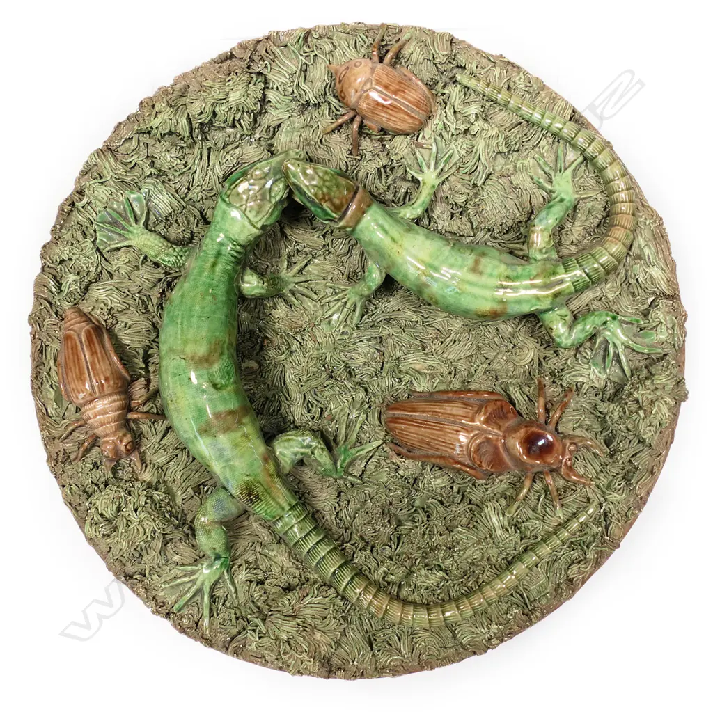 19thC Manuel Mafra Portuguese Palissy majolica wall plate, Image 1++