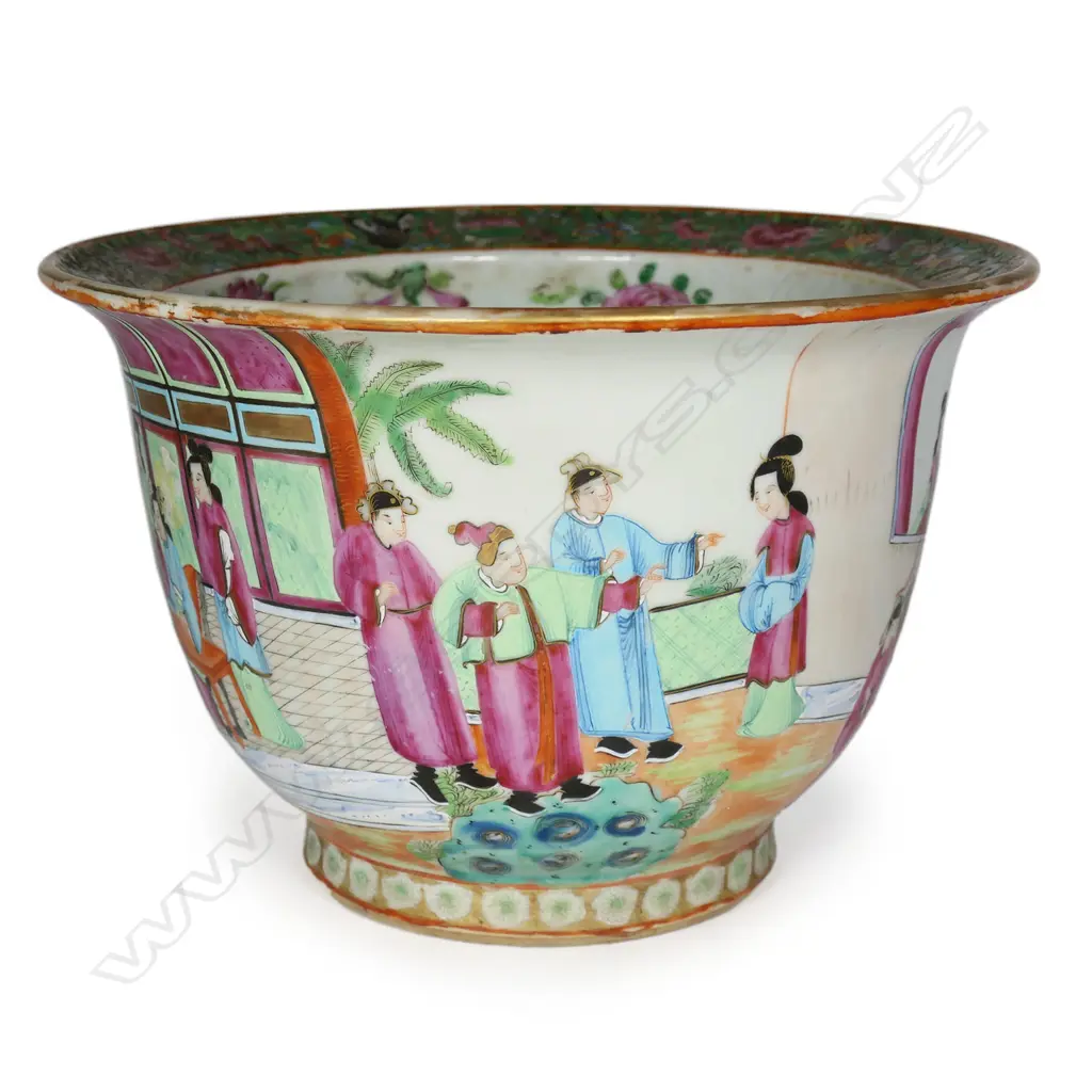 19thC Chinese Canton famille rose enamelled jardiniere, Image 1++