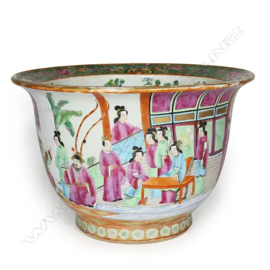 19thC Chinese Canton famille rose enamelled jardiniere,