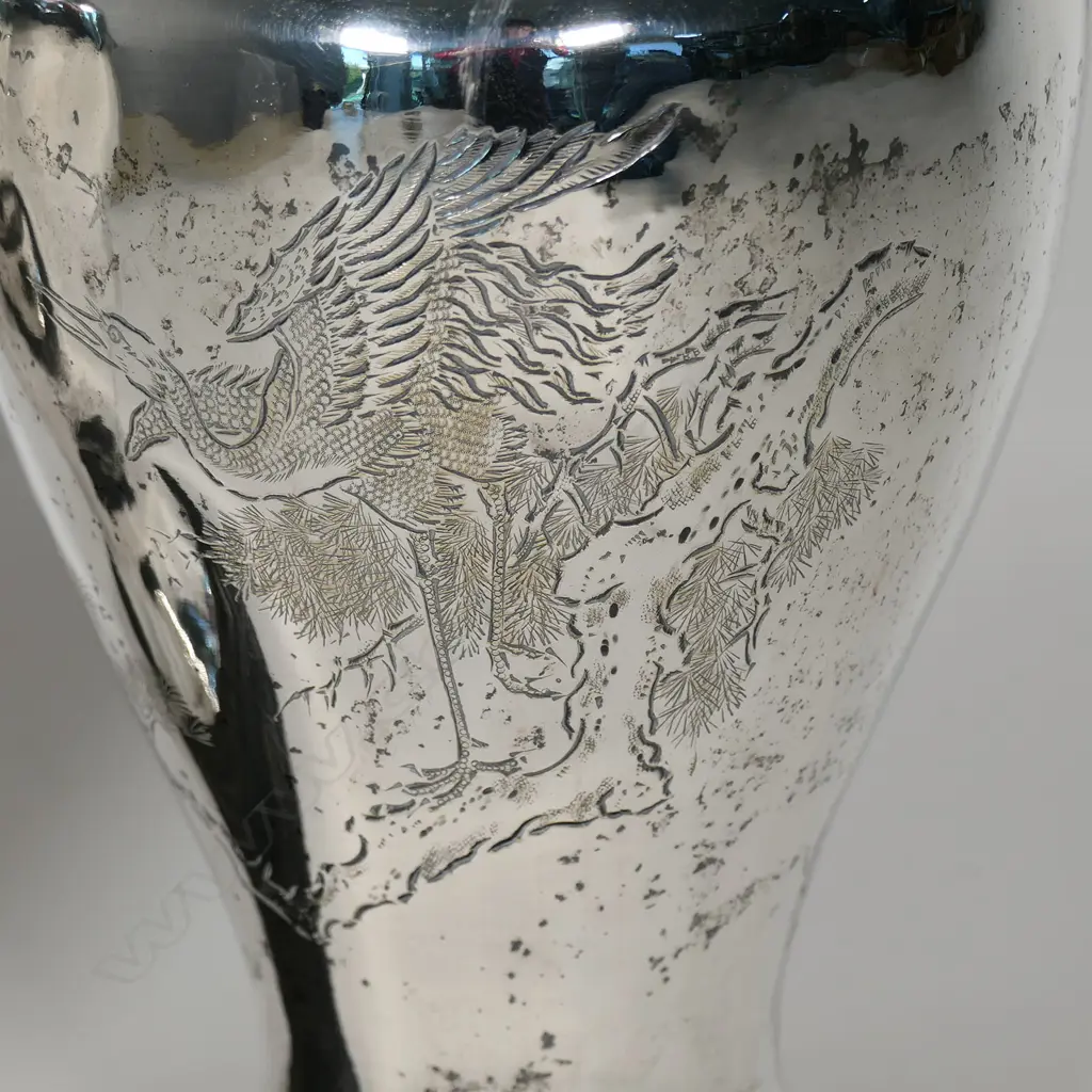 A pair of large vintage Chinese silver baluster vases, Image 1++