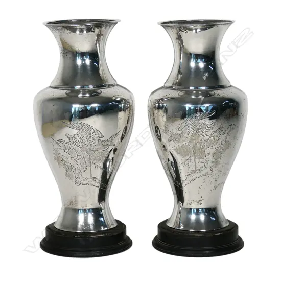 A pair of large vintage Chinese silver baluster vases,