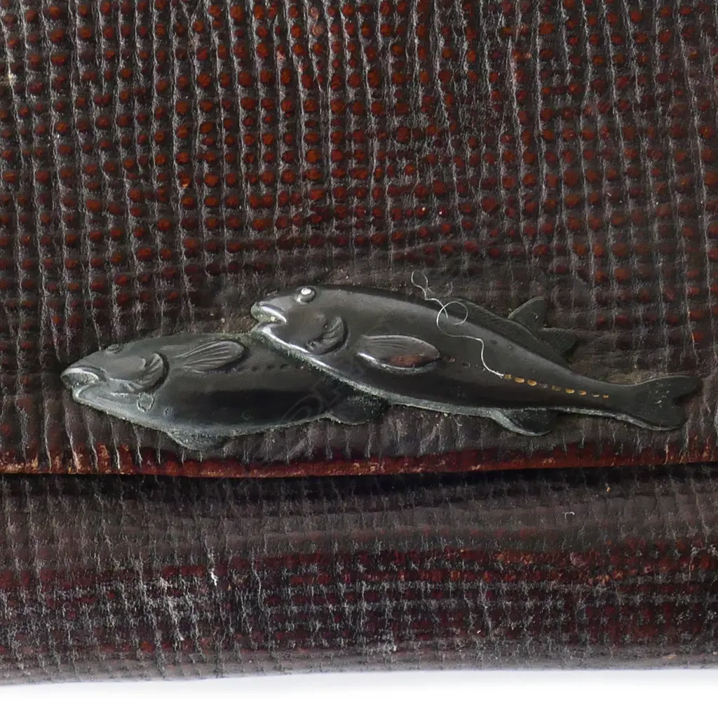 A Japanese Meiji period leather smokers tobacco pouch with pipe in case, Image 1++