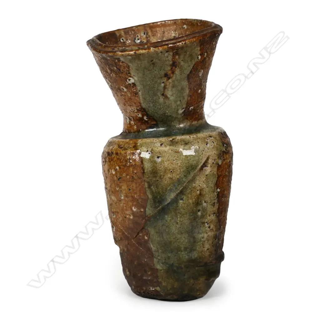 An old Shigaraki pottery glazed wall hanging vase, Image 1++