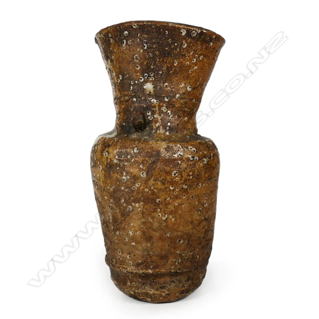 An old Shigaraki pottery glazed wall hanging vase, Image 1++