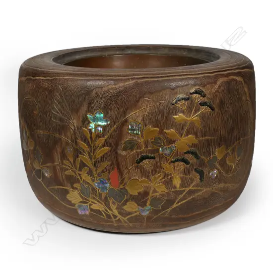 A Japanese Meiji period paulownia wood decorative hibachi,