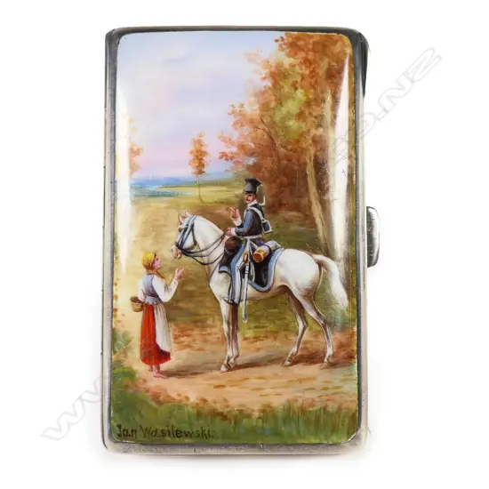 A late 19thC German silver and enamelled cigarette case,