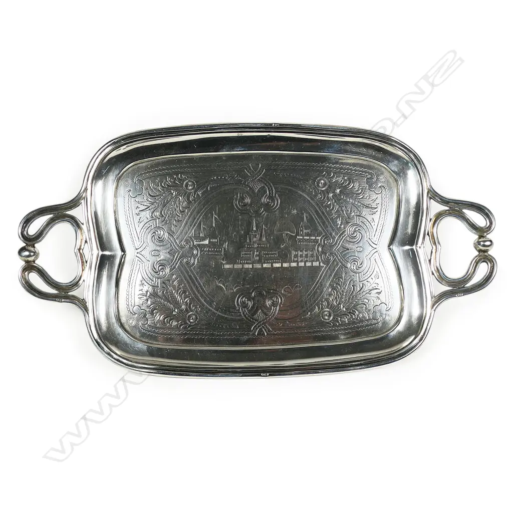 A 19thc Russian engraved silver card tray, Image 1++