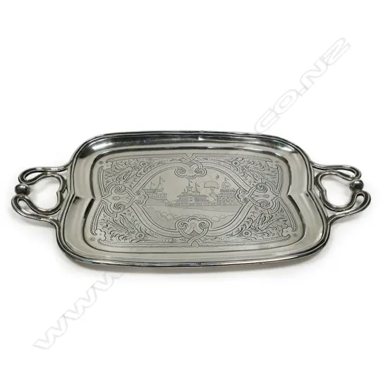 A 19thc Russian engraved silver card tray,