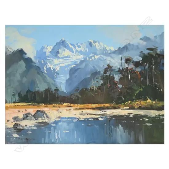 Peter Beadle (1933-2021) 'Fox Glacier. Main Divide from Near Fox Township. West Coast NZ',